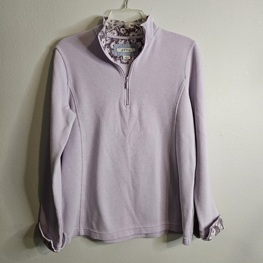 ORVIS Sandy Point Knit 1/4 Zip Pullover Sweater Sweatshirt Lavender Womens L